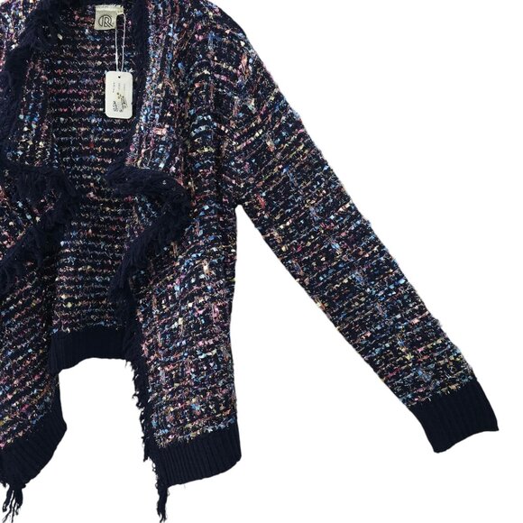 Original USA Open Front Cardigan Women S/M Sparkle Glitz Fringe Ribbon Weave NEW - Picture 11 of 16